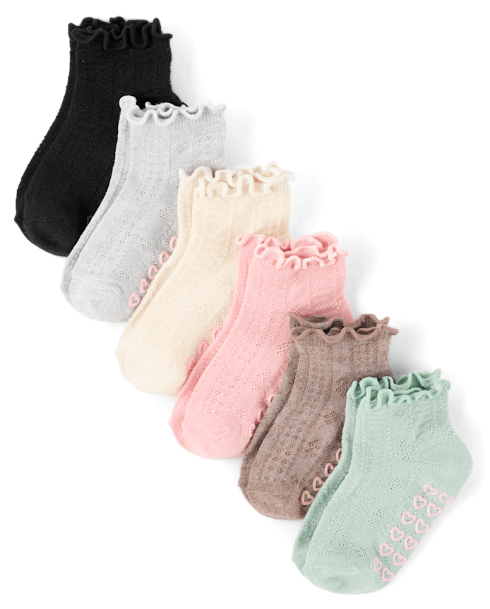 Lot de 6 chaussettes mi-longues à volants en maille ajourée pour filles