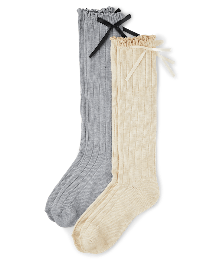 Lot de 2 paires chaussettes à nœud pour filles