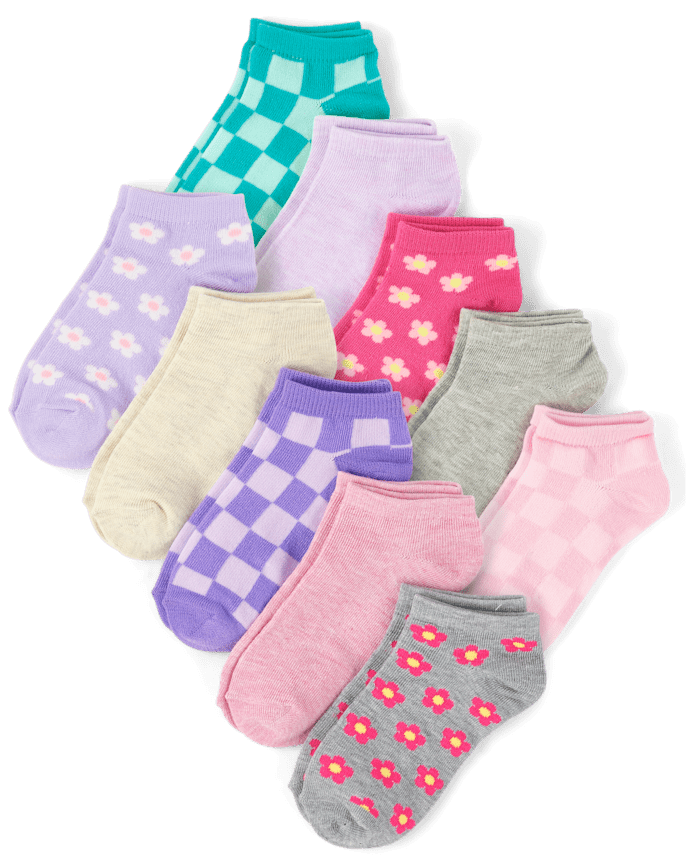 Girls Floral Ankle Socks 10-Pack