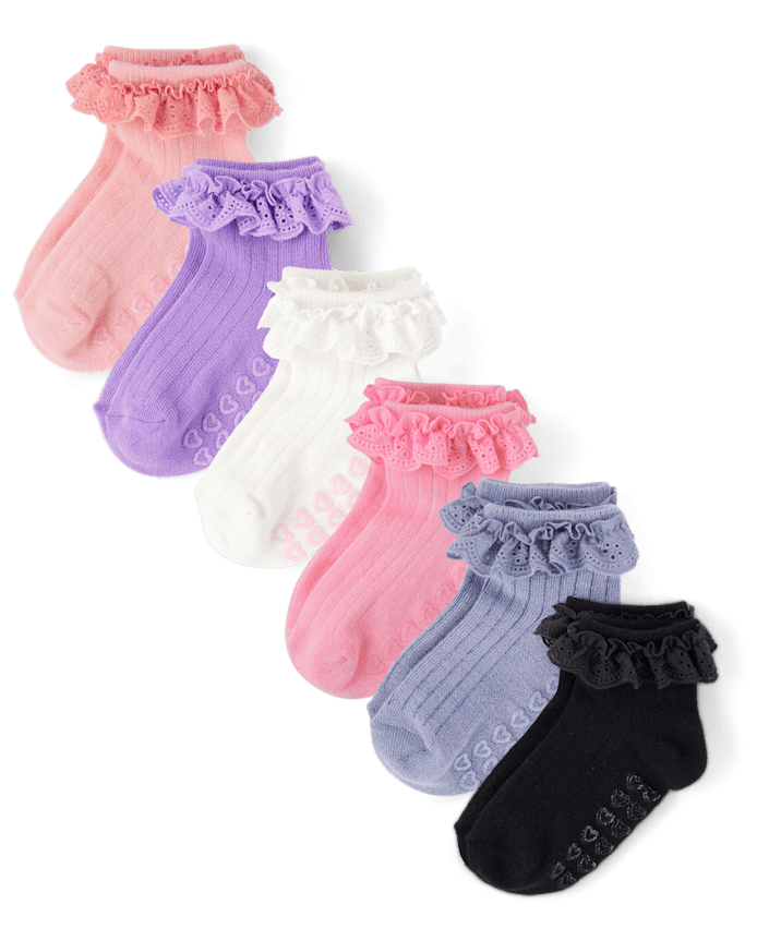 Toddler Girls Ruffle Eyelet Midi Socks 6-Pack