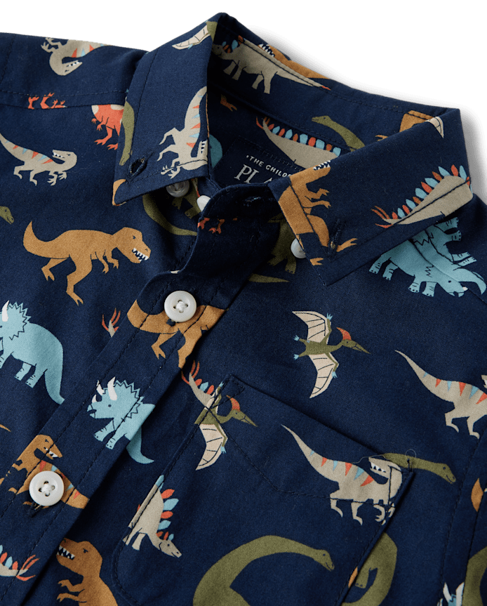 Chemise boutonnée en popeline motif dinosaure pour bébé et tout-petit garçon