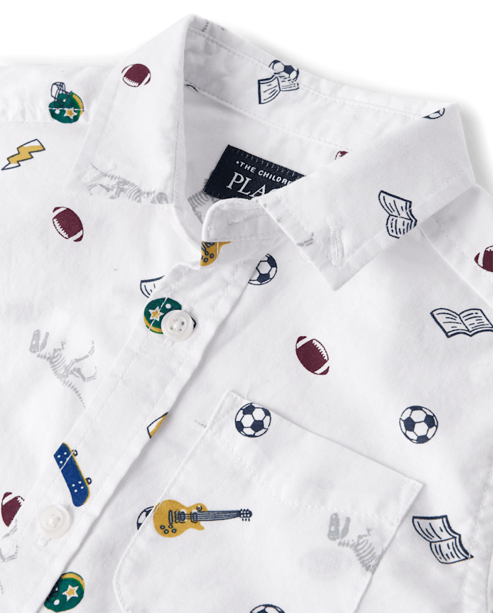 Baby And Toddler Boys School Doodle Poplin Button Up Shirt