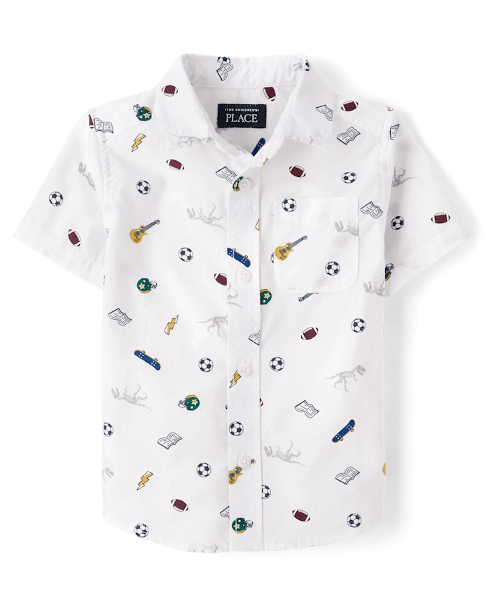 Baby And Toddler Boys School Doodle Poplin Button Up Shirt