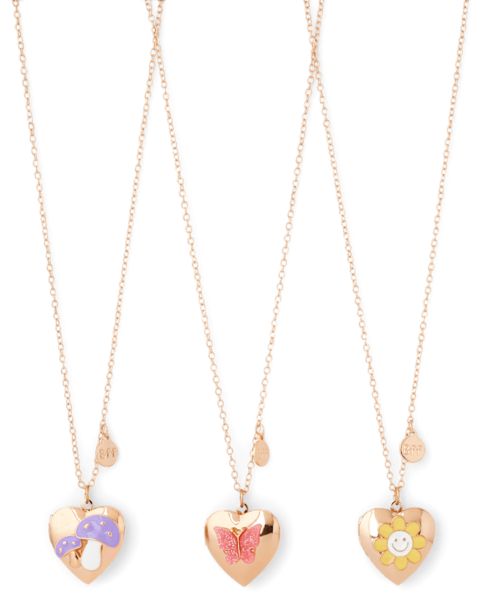 Girls Butterfly BFF Locket Necklace 3-Pack