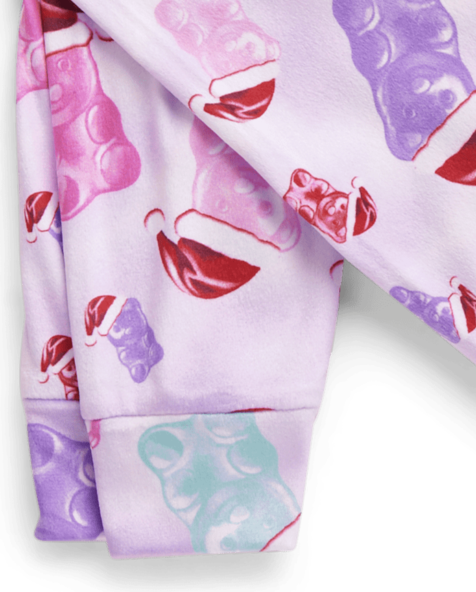 Pyjama en velours ajusté pour fille avec bonnet de Père Noël et oursons bonbons