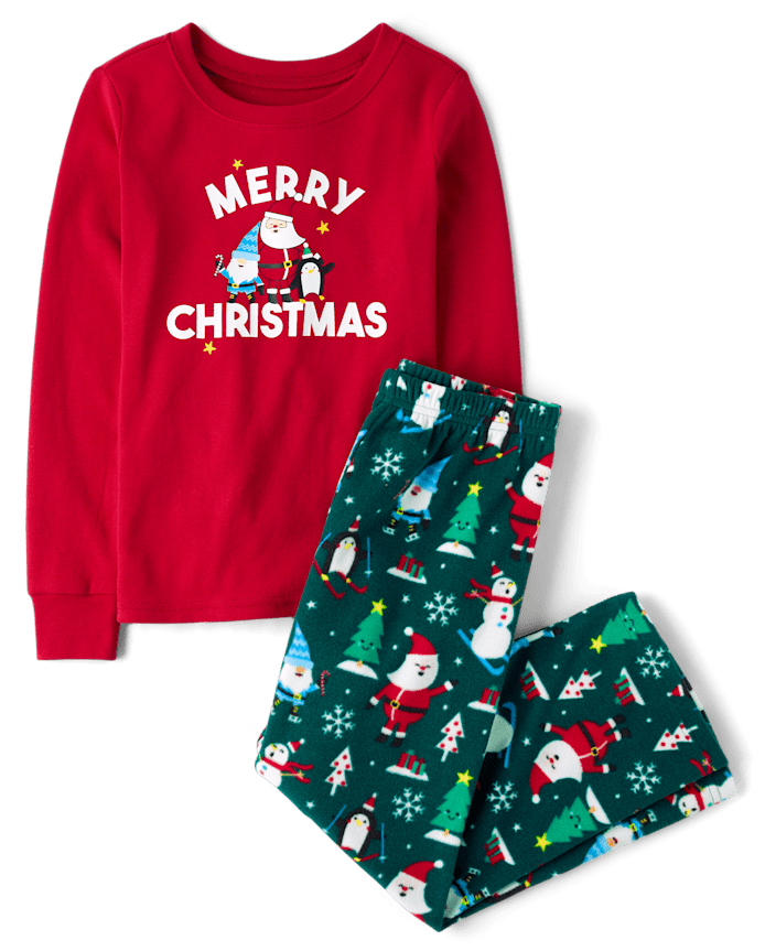 Kids Matching Family Merry Christmas Cotton And Microfleece Pajamas
