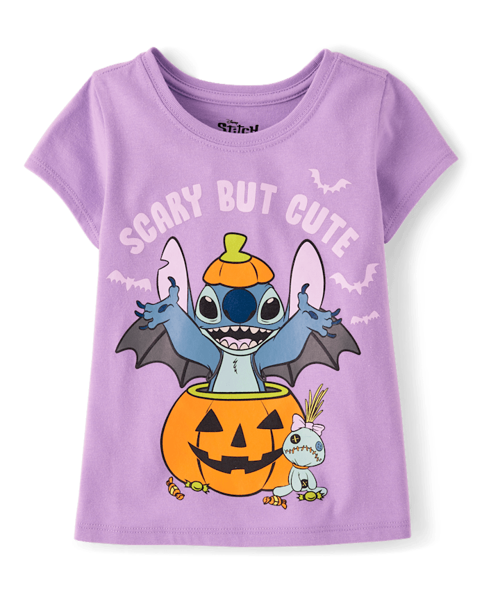 T-shirt graphique Stitch™ pour petites filles, effrayant mais mignon