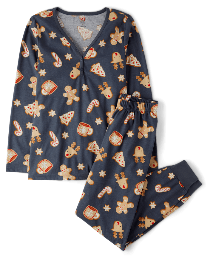 Pyjama Henley en coton à motif pain d'épices pour femme