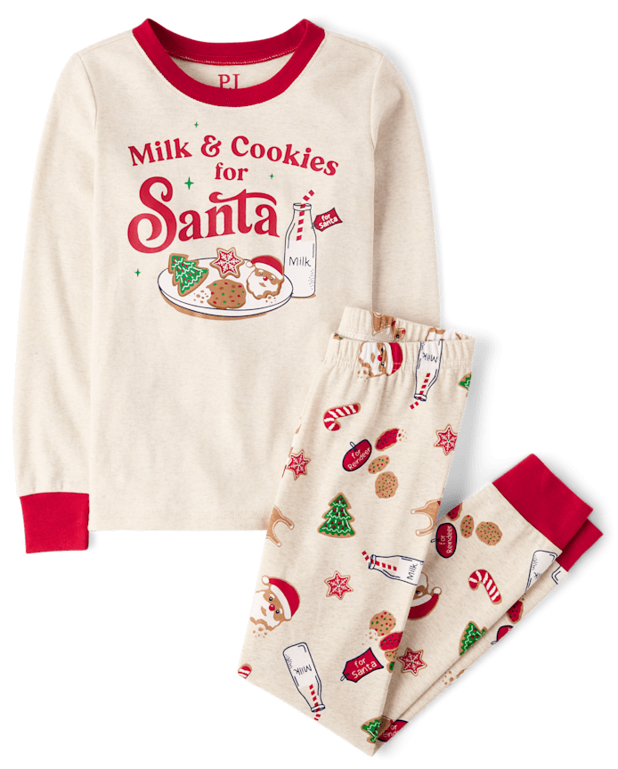 Kids Milk And Cookies Snug Fit Cotton Pajamas