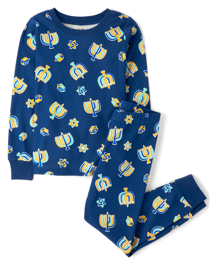 Pyjama Hanoukka ajusté en coton pour enfants, assorti et familial