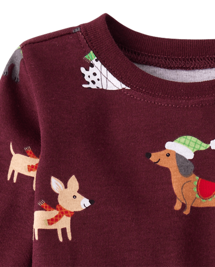 Pyjamas en coton ajustés pour bébés et jeunes enfants, motif chien, les fêtes de famille