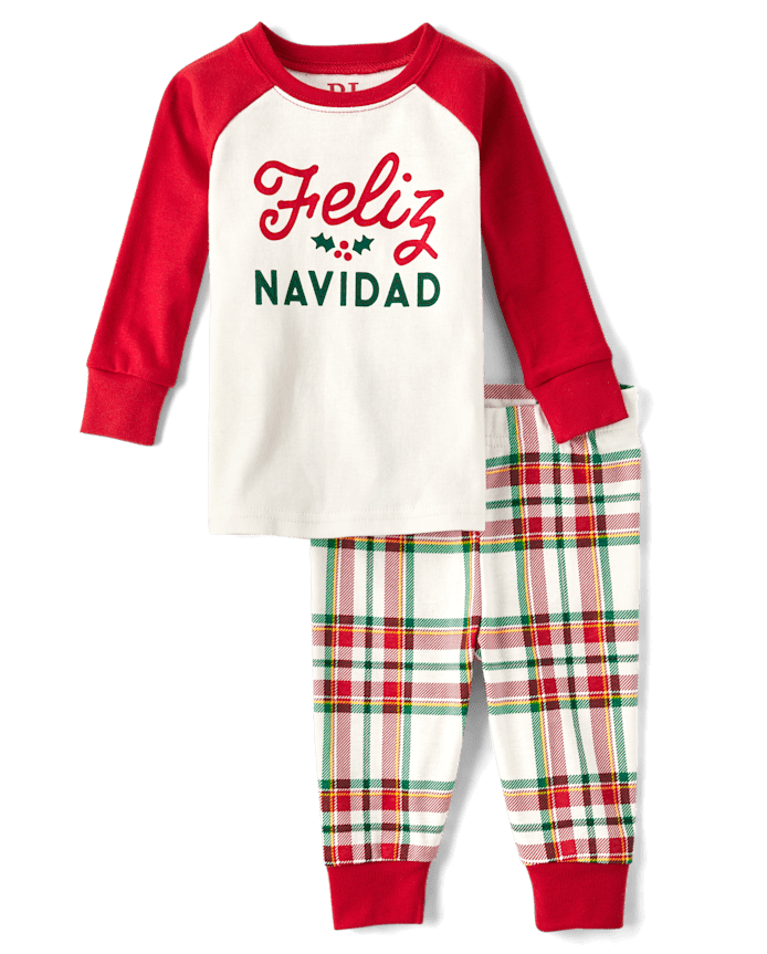 Pyjama assorti en coton pour bébé et enfant bas âge, motif « Félicitations Noël »