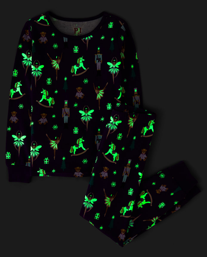 Girls Glow Nutcracker Ballerina Snug Fit Cotton Pajamas