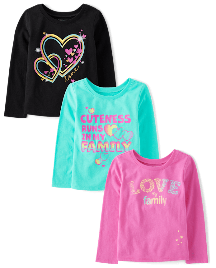 Baby And Toddler Girls Family Graphic Tee 3-Pack