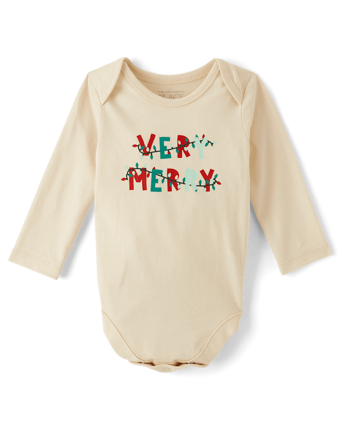 Baby Very Merry Christmas Lights Graphic Bodysuit