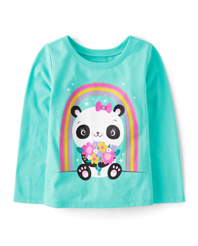Baby And Toddler Girls Panda Rainbow Graphic Tee