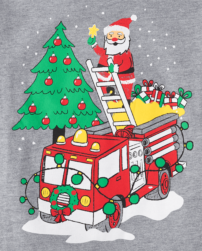 Baby And Toddler Boys Christmas Santa Firetruck Graphic Tee