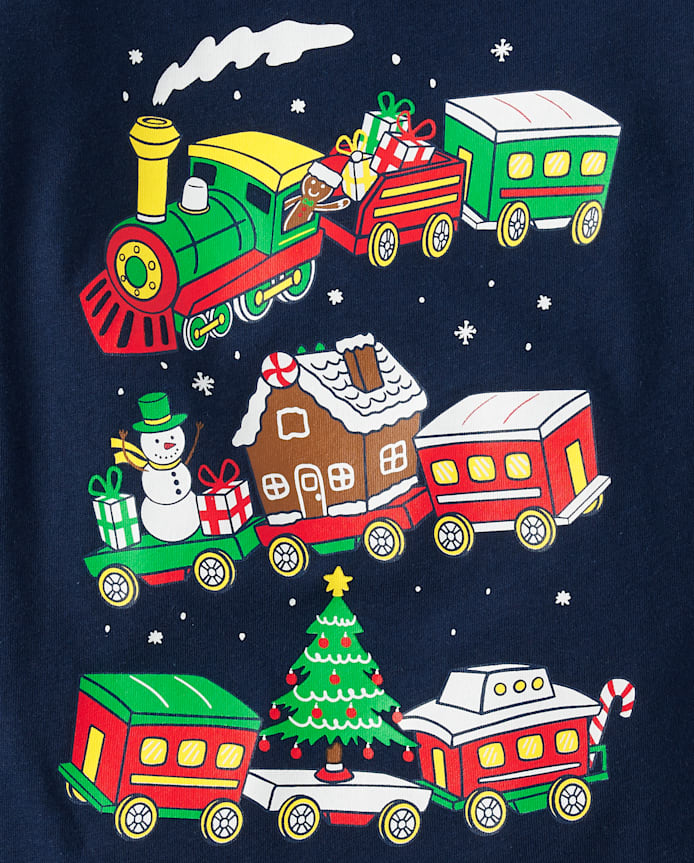 Baby And Toddler Boys Christmas Village Train Graphic Tee