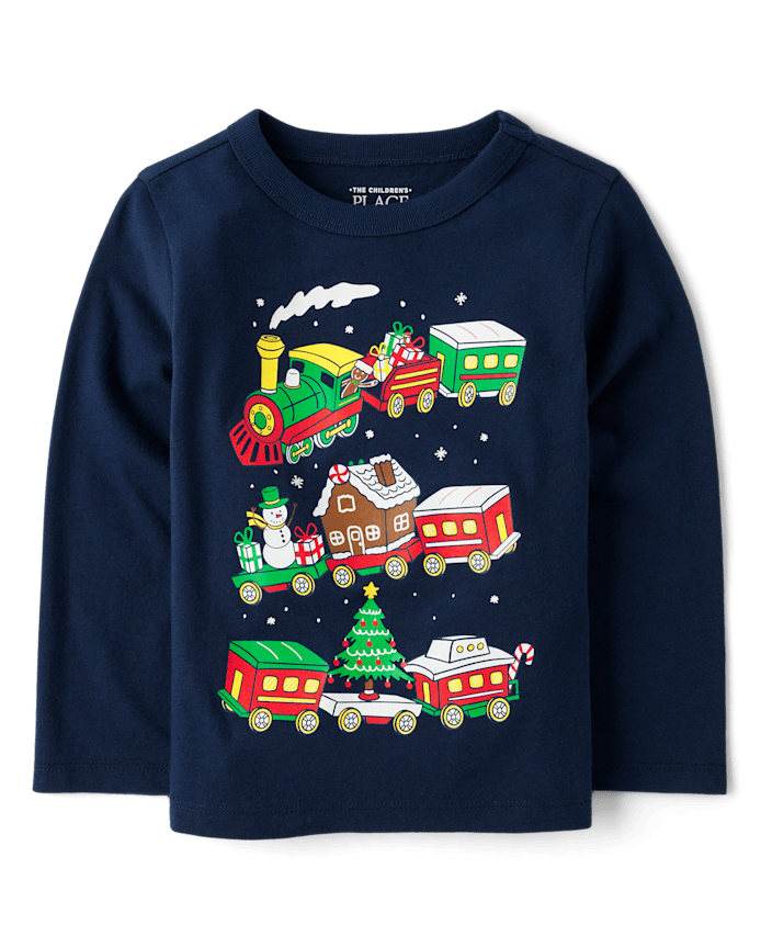 Baby And Toddler Boys Christmas Village Train Graphic Tee