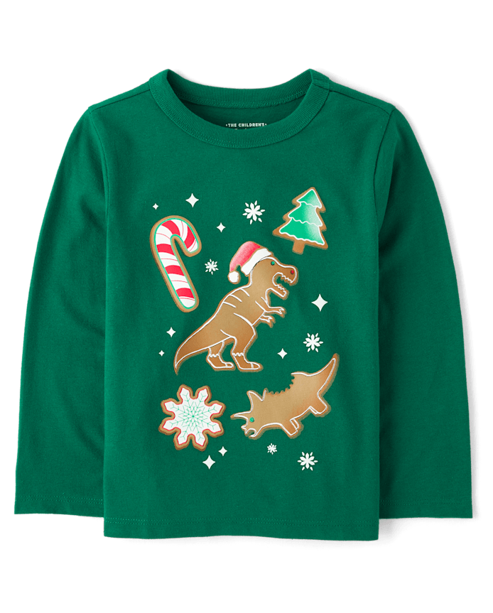 Baby And Toddler Boys Christmas Dino Cookies Graphic Tee