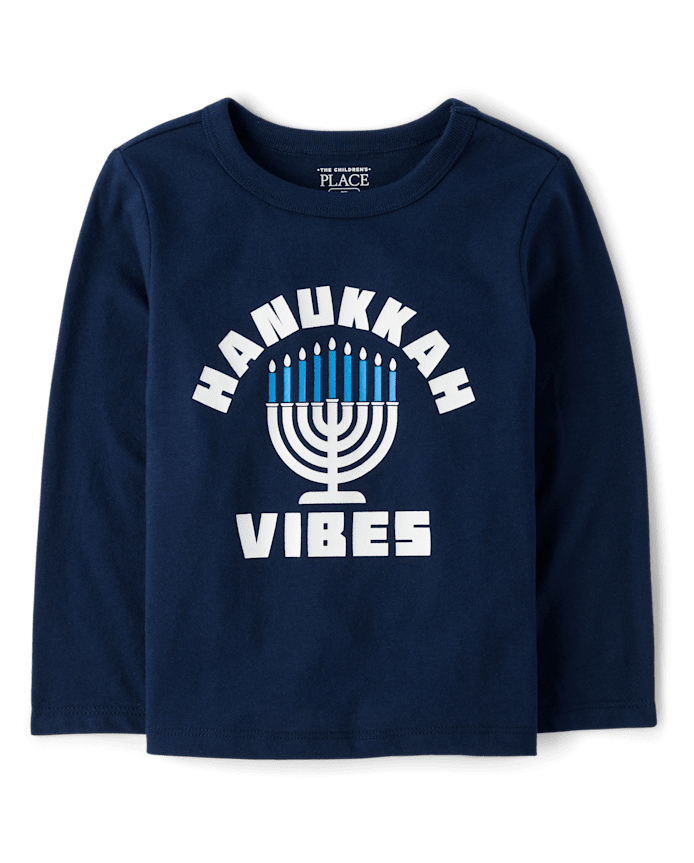 Baby And Toddler Boys Glow Hanukkah Vibes Graphic Tee