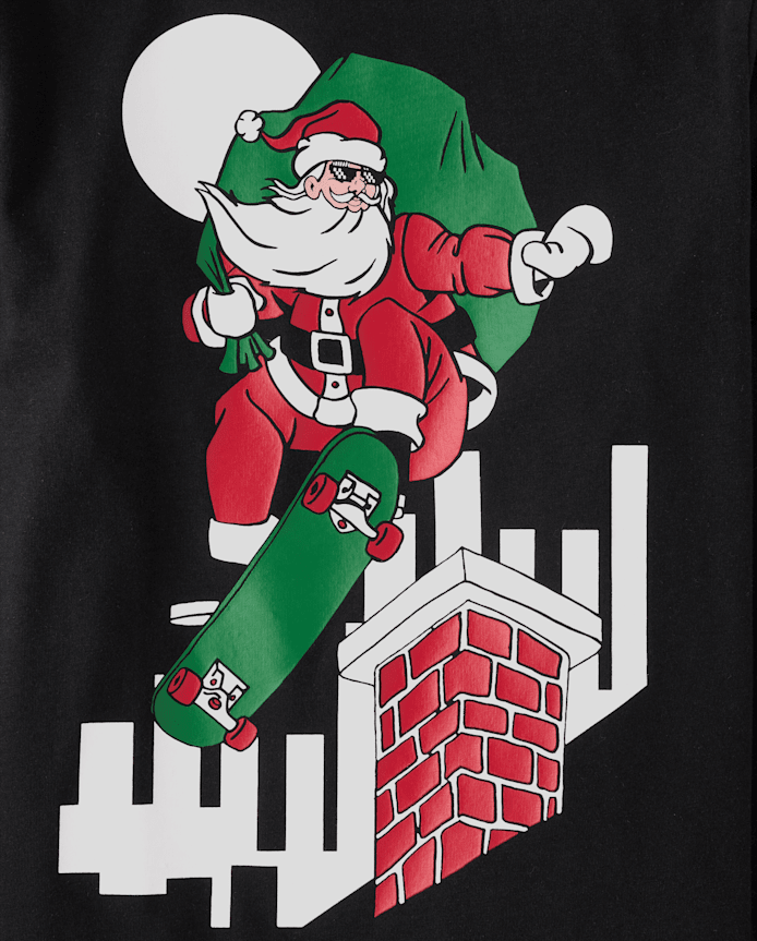 Boys Christmas Skateboard Santa Graphic Tee