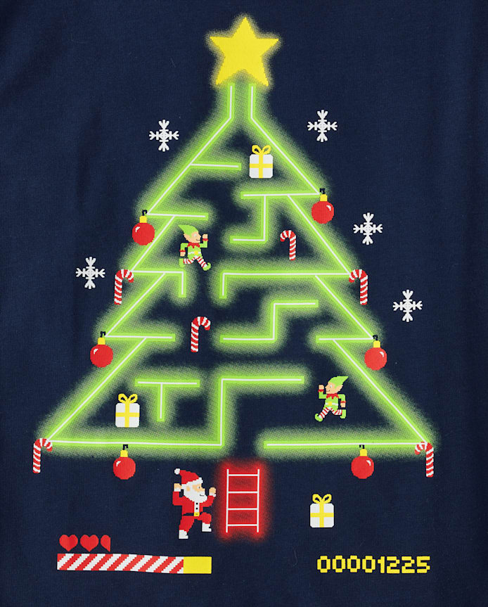 T-shirt graphique de Noël pour garçon avec motif arbre jeu