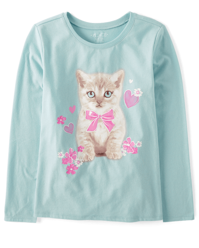 T-shirt graphique Bow Cat pour fille