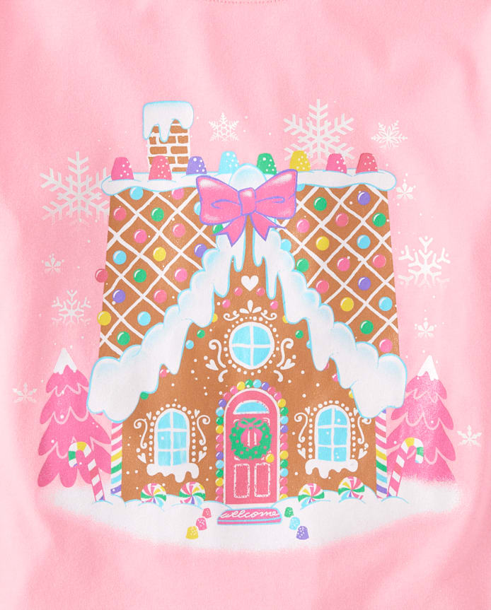 Girls Christmas Gingerbread House Graphic Tee