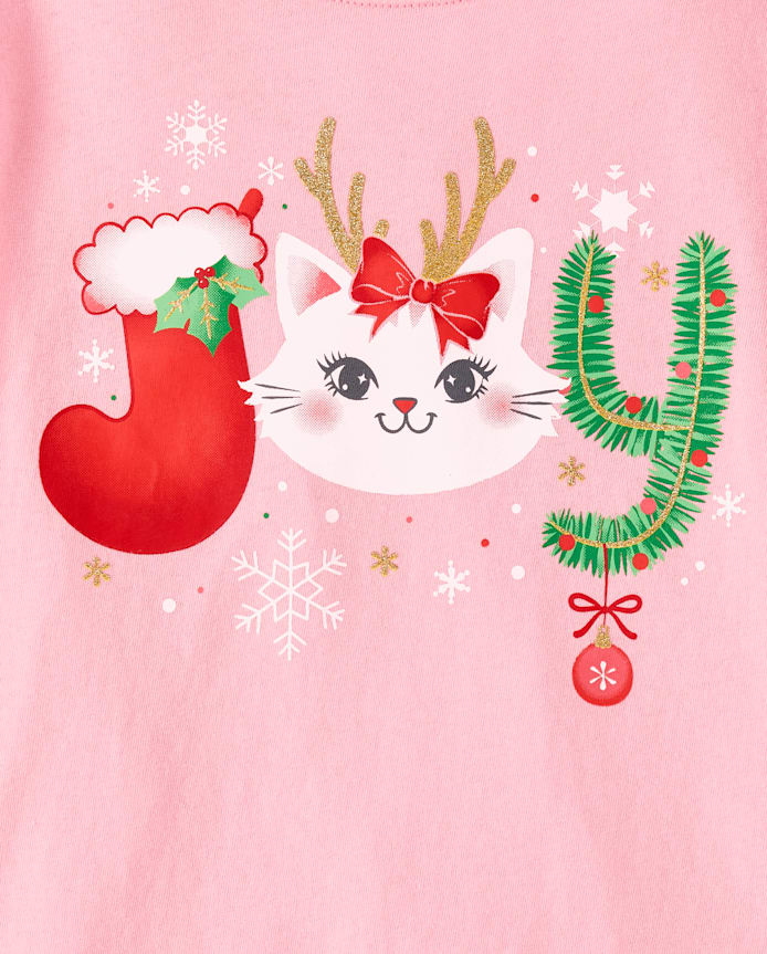 Girls Christmas Joy Cat Graphic Tee