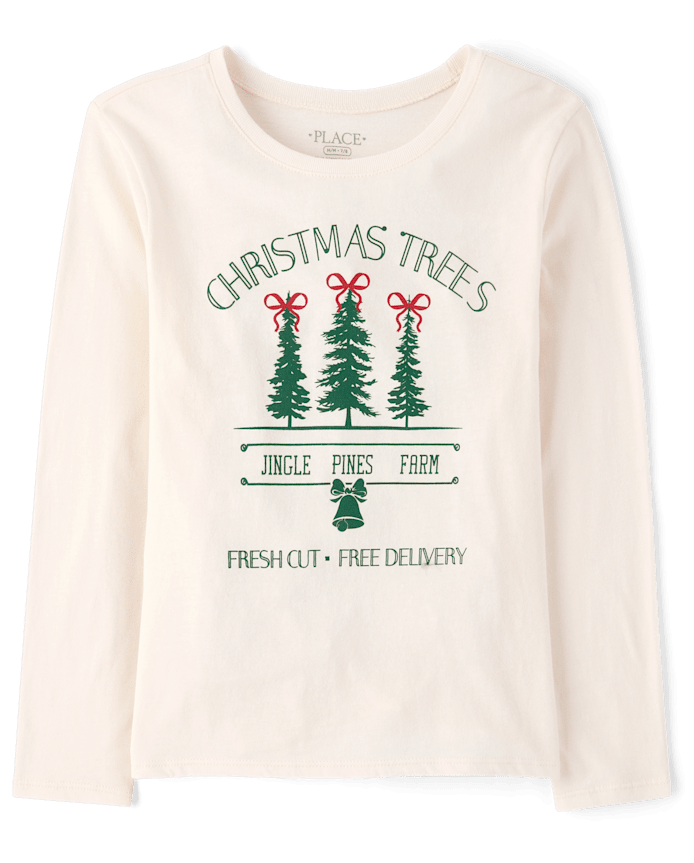 T-shirt graphique sapins de Noël pour filles