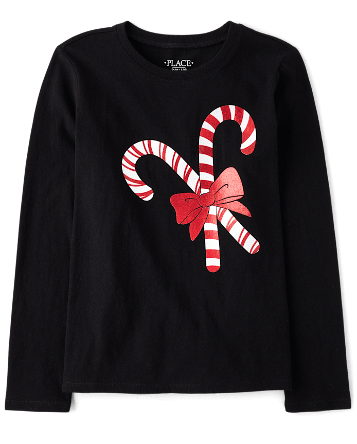 Girls Christmas Candy Canes Graphic Tee
