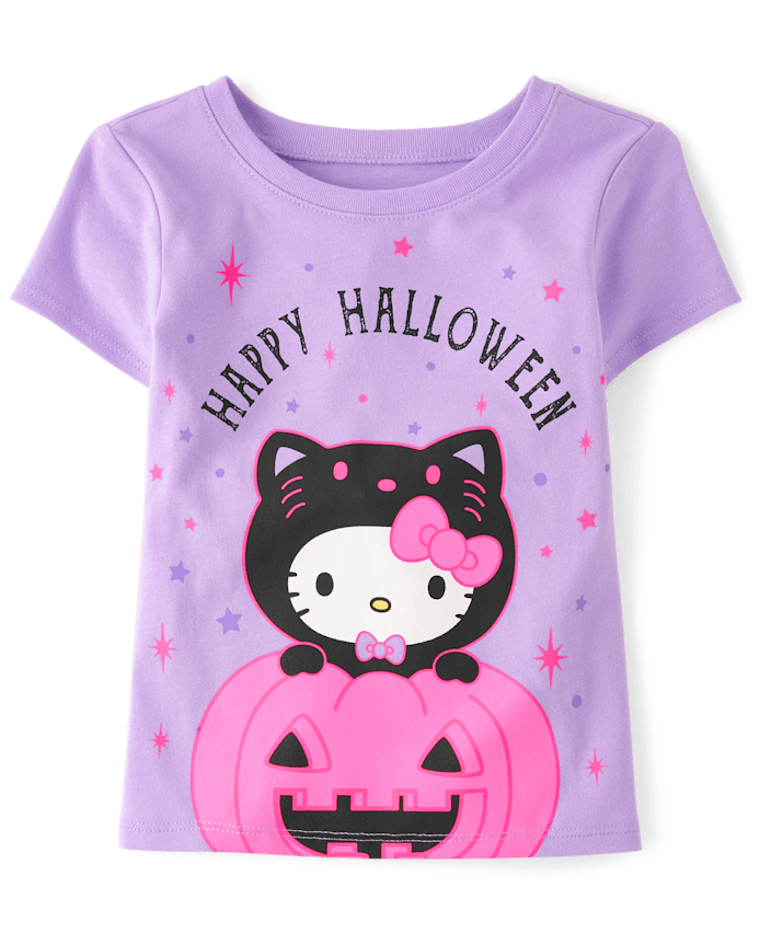 T-shirt graphique Hello Kitty® phosphorescent pour petites filles, motif Joyeux Halloween