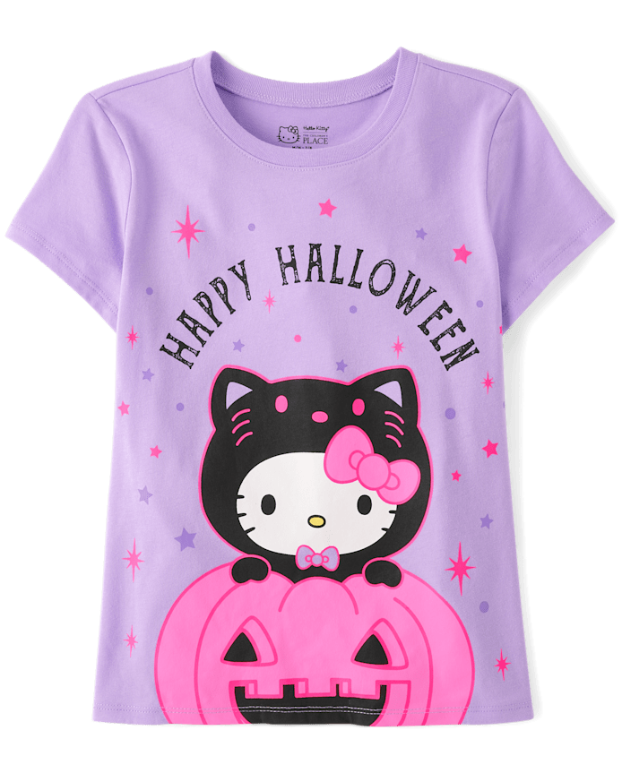 T-shirt graphique Hello Kitty® phosphorescent pour filles, motif Joyeux Halloween