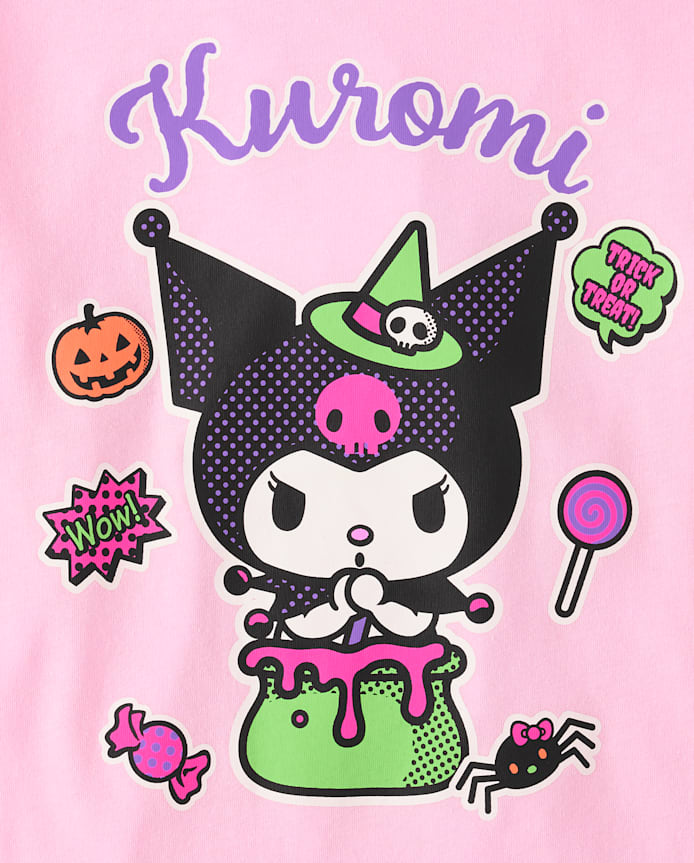 T-shirt graphique lumineux Kuromi™ pour filles, idéal Halloween