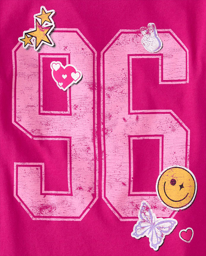 Girls Varsity Number Patches Oversized Graphic Tee