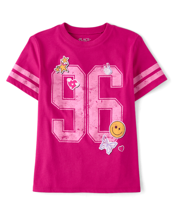 Girls Varsity Number Patches Oversized Graphic Tee