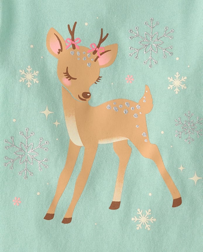 Baby And Toddler Girls Snowflake Deer Graphic Tee
