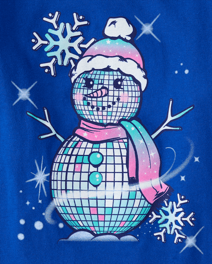 Girls Disco Ball Snowman Graphic Tee