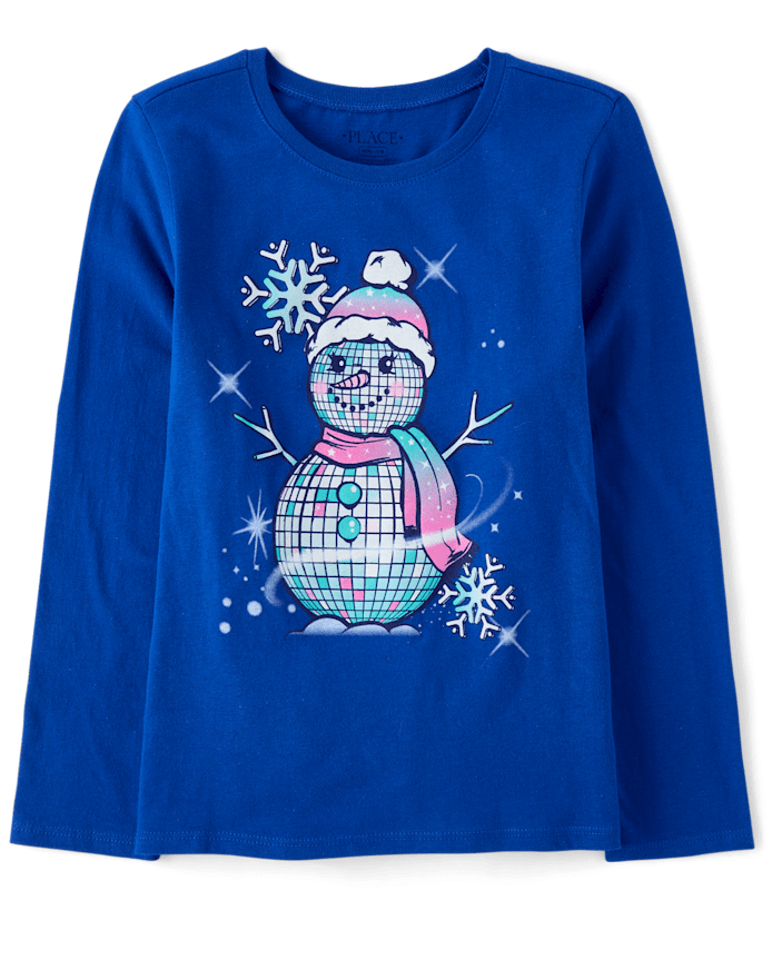 Girls Disco Ball Snowman Graphic Tee