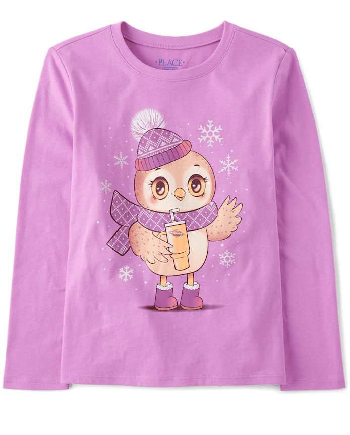 Girls Winter Owl Graphic Tee