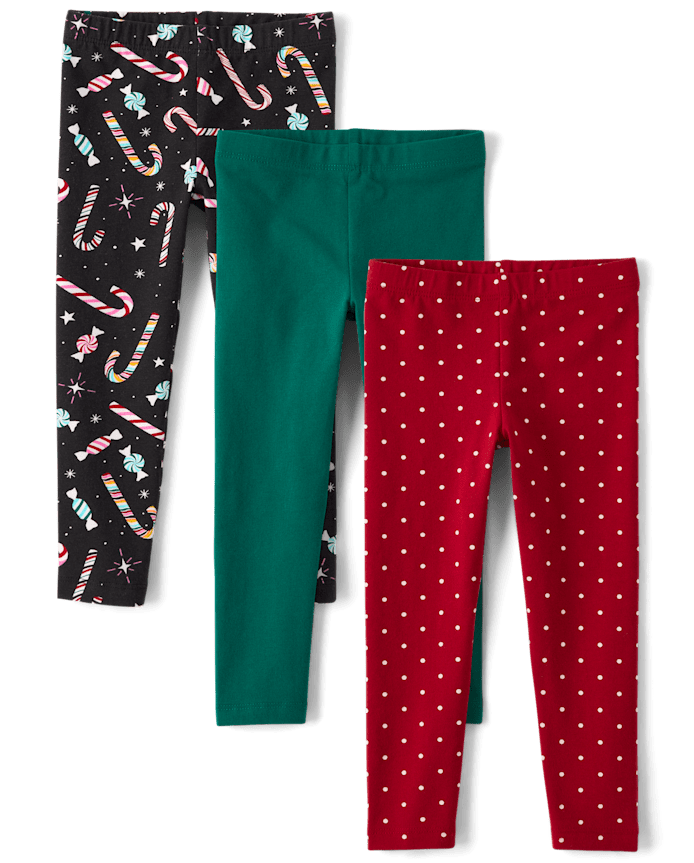 Toddler Girls Candy Cane Leggings 3-Pack
