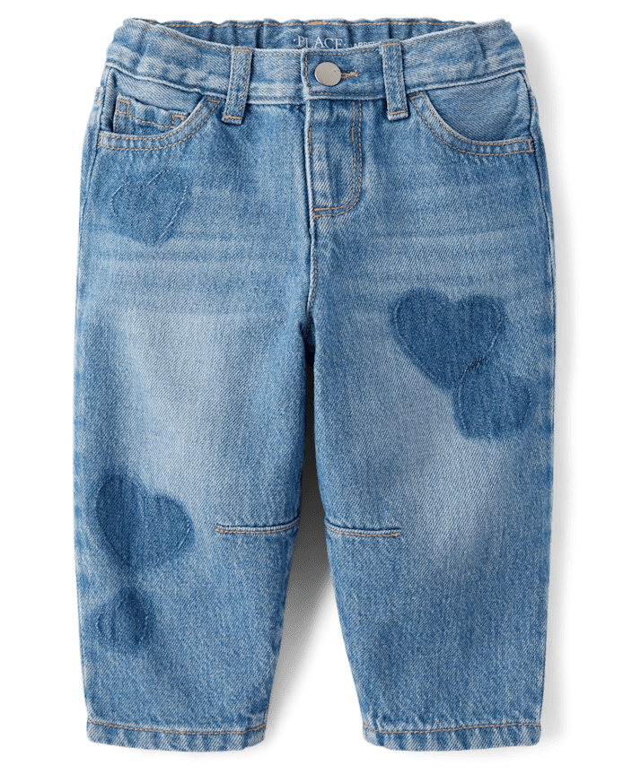 Toddler Girls Heart Patch Baggy Barrel Jeans