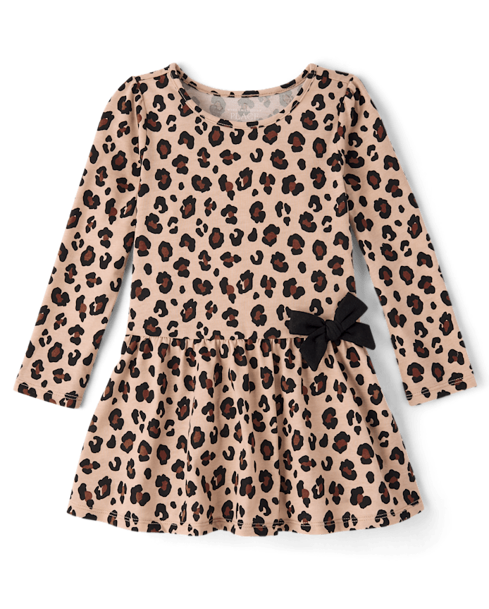 Baby And Toddler Girls Leopard Bow Drop Waist Dress