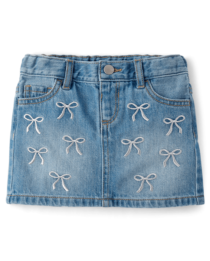 Toddler Girls Rhinestone Bow Denim Skirt