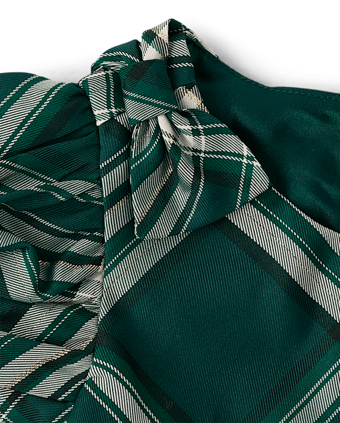 Robe évasée en satin à carreaux assortie pour petites filles