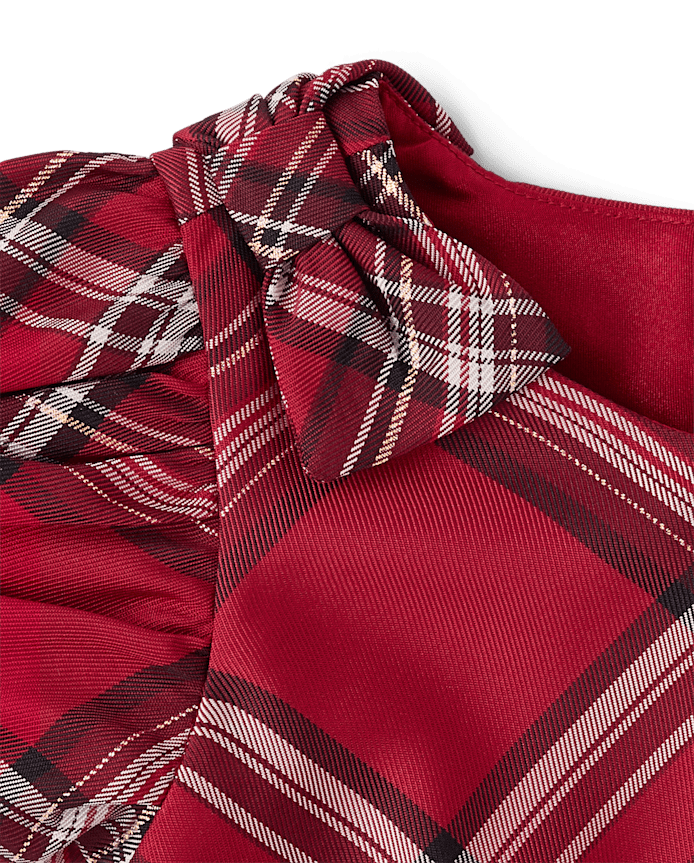 Toddler Girls Matching Family Plaid Satin Fit And Flare Dress