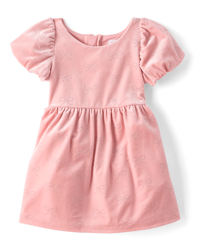 Baby And Toddler Girls Glitter Bow Velour Bubble Dress