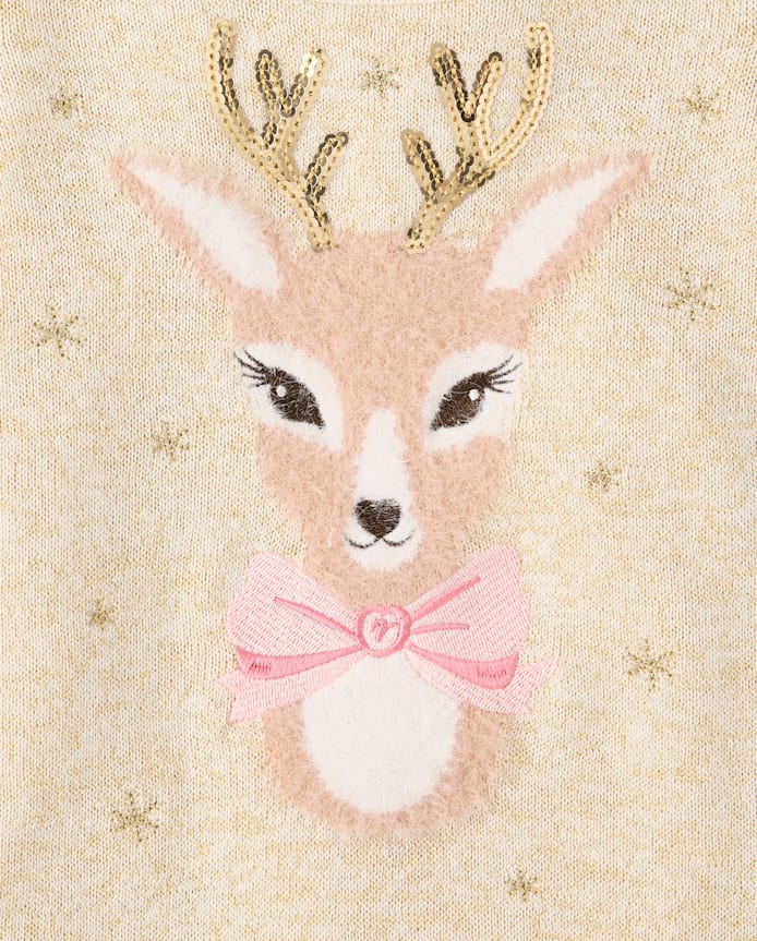 Baby And Toddler Girls Eyelash Reindeer Sweater Dress