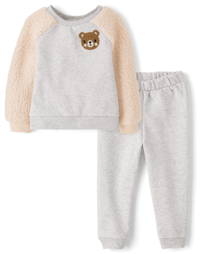 Toddler Girls Chenille Bear Premium Fleece 2-Piece Outfit Set